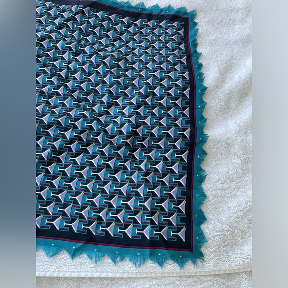 Tory Burch Martini Glass Art Deco Silk Neckerchief Square Scarf - 18” X 18” 💙🩵 - Picture 7 of 16